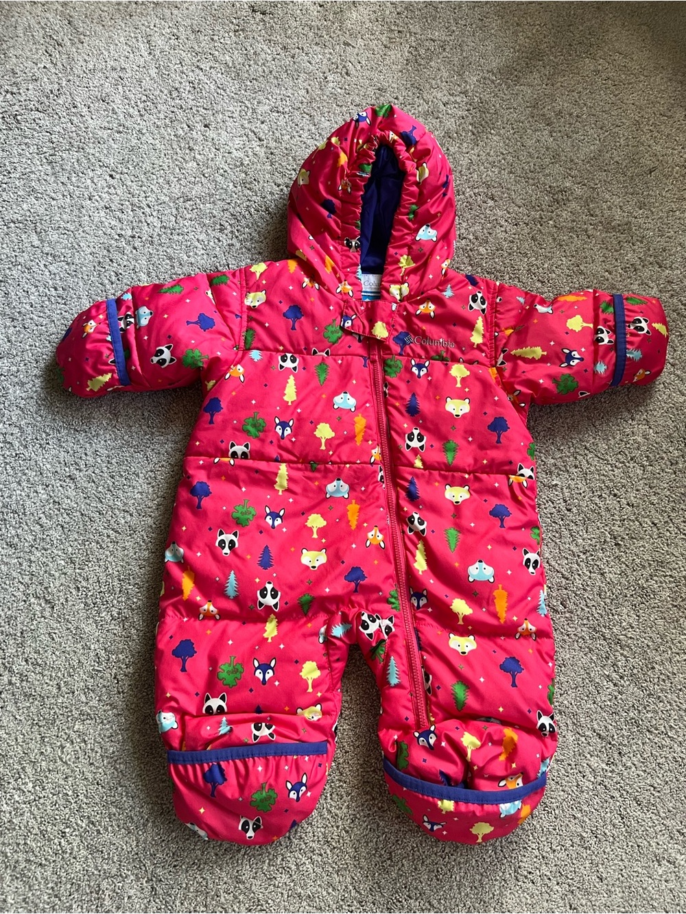 Columbia Baby 6 Months One-Piece Woodland Hooded Quilted Zip Snowsuit Bunting